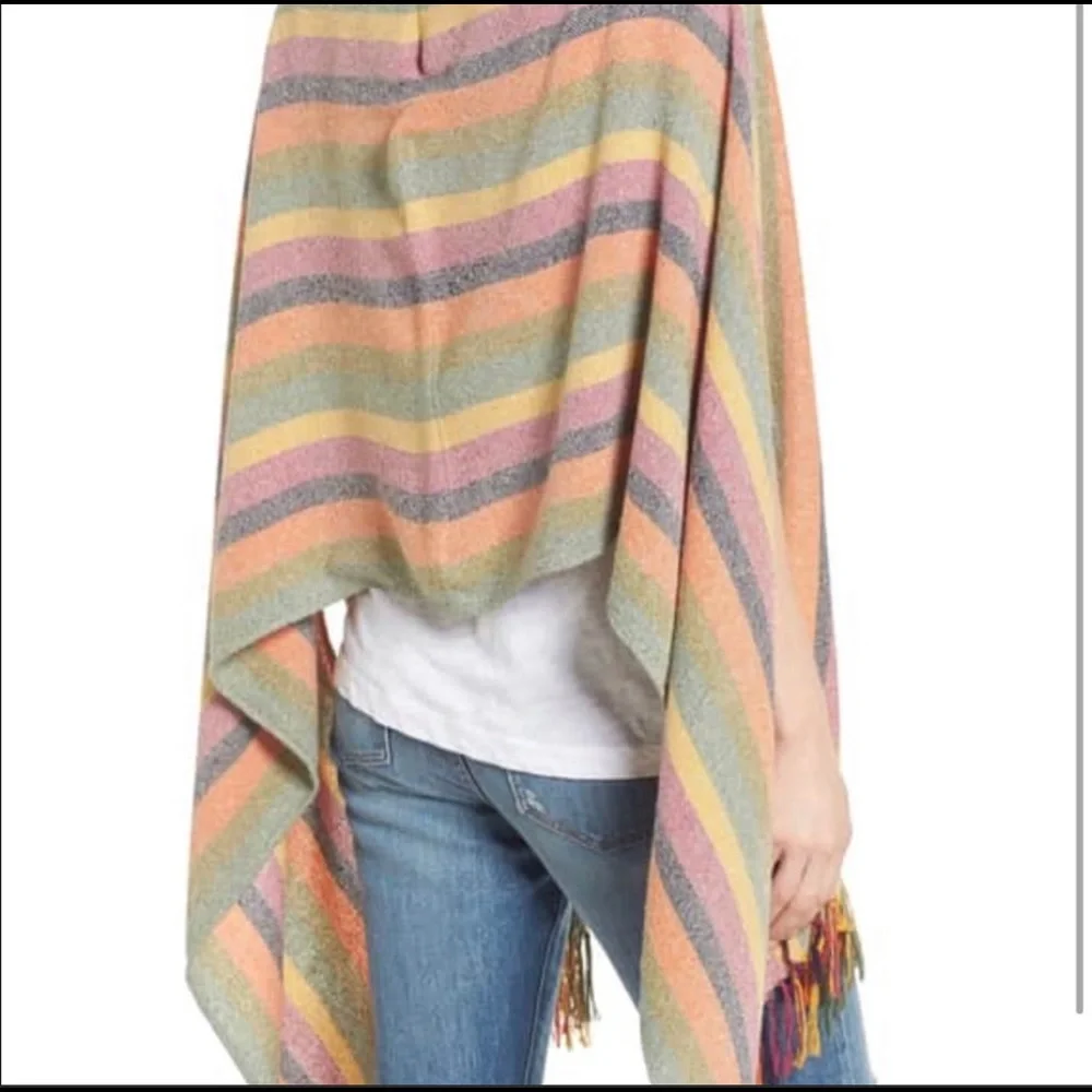 Madewell Silk Rainbow Stripe Cape Scarf NWT